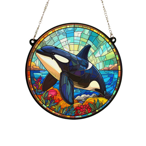 Orca Whale Stained Glass Effect Suncatcher